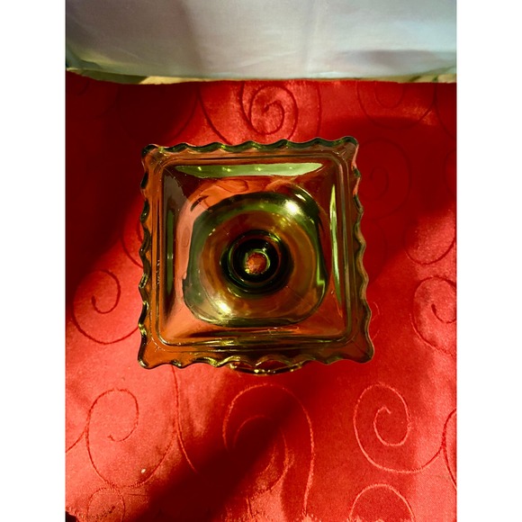 Vtg Indiana Glass Green Square Footed Pressed Glass Compote - Picture 4 of 5